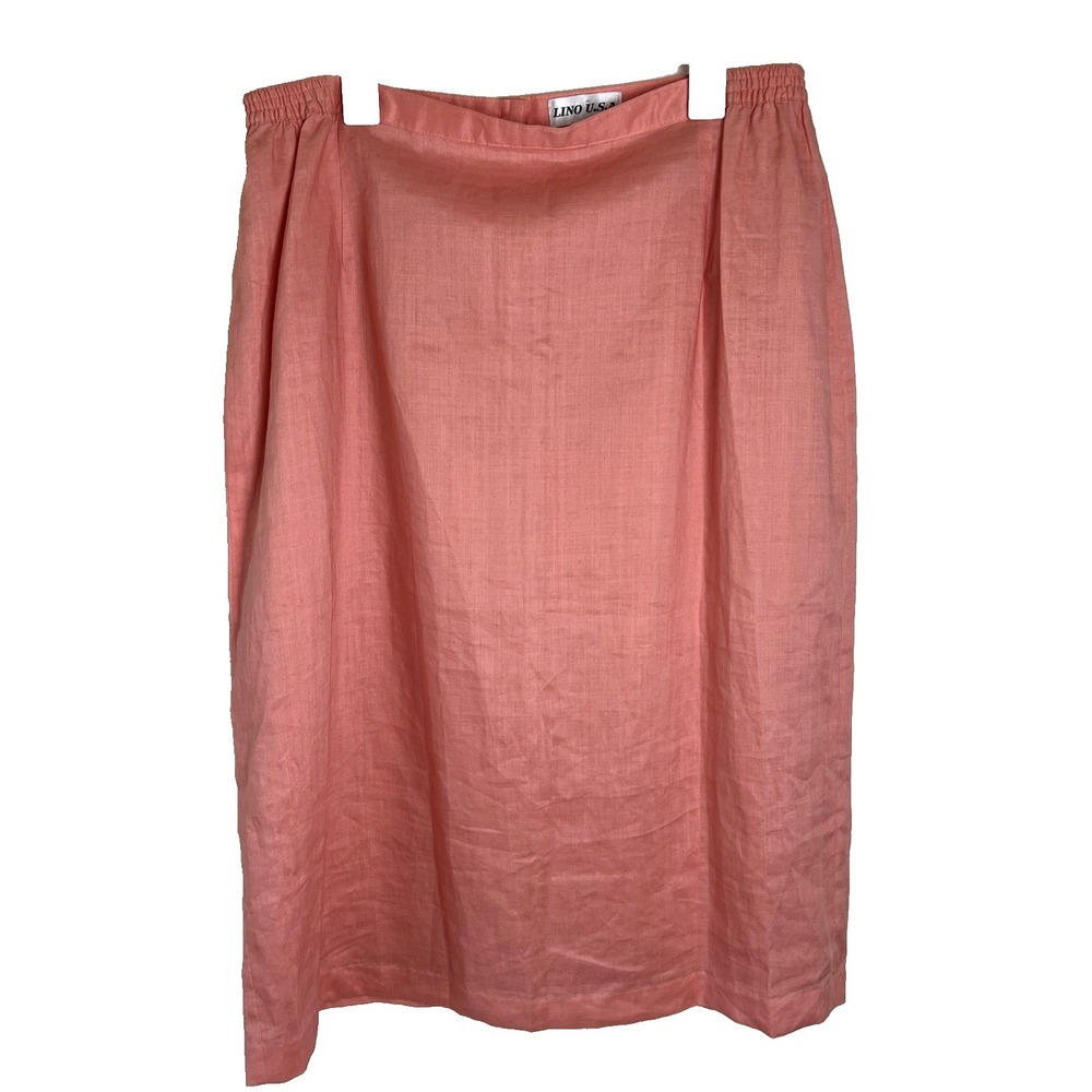 Lino USA Women's Skirt Size 2X Coral 100% Linen Midi Luxury Lagenlook Minimal